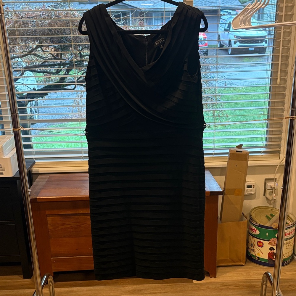 Adrianna Papell Black Textured Midi Dress